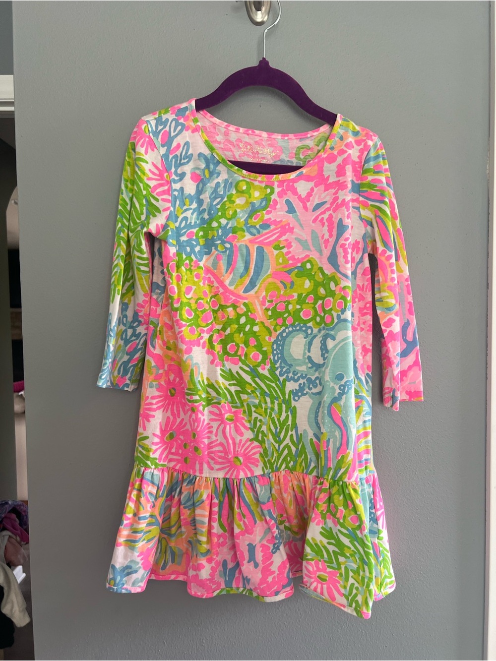 Girls' Lilly Pulitzer Bright Floral Ruffled Hem Dress - Pink & Multi